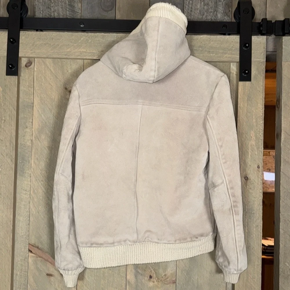 Vintage William Barry tan suede hoodie jacket with Sherpa lining Size 42 Long